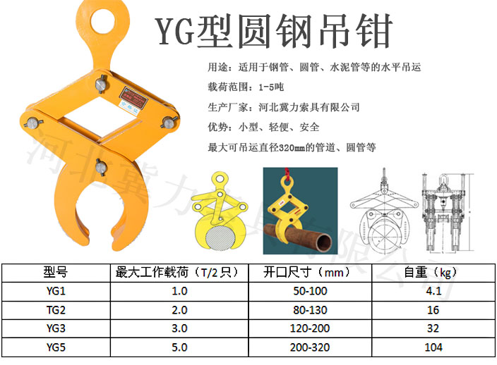 YG型圓鋼起重鉗參數