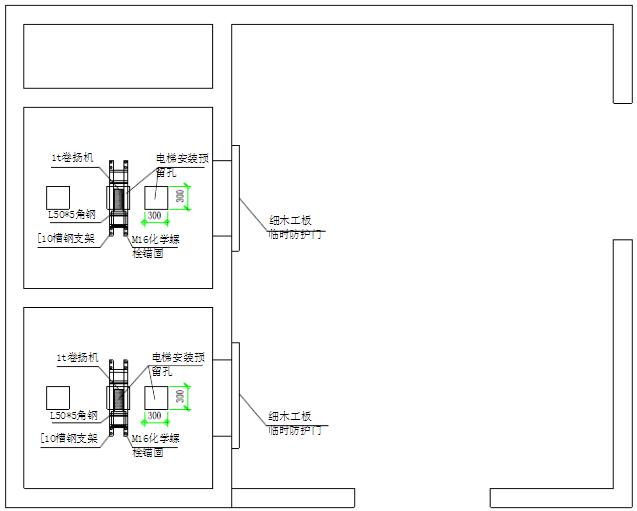 電梯井道安裝卷揚(yáng)機(jī)俯視圖